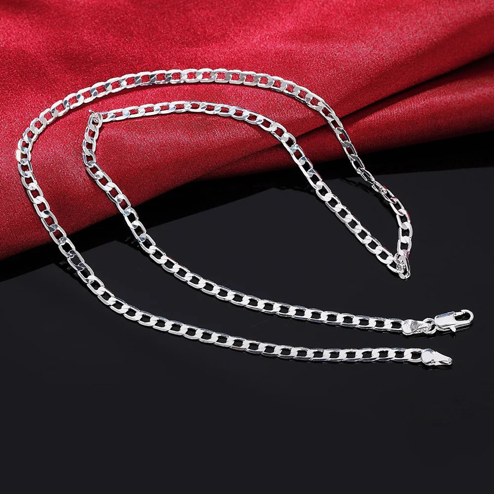 925 Sterling Silver 4MM Chain Bracelet Necklace Sets for Men Women jewelry lady Christma gifts charms wedding Cute gift