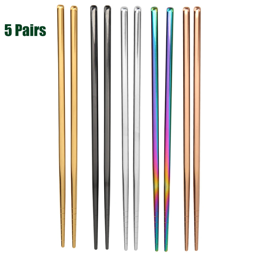 1-5 Pair Stainless Steel Chopsticks Metal Chop Sticks Tableware Silver Gold Multicolor Wedding Party Festival Supplies