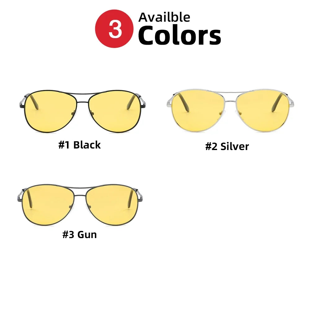 VIVIBEE Metal Aviation Night Vision Glasses for Men Driving Yellow Polarized UV400 Lens Pilot Goggles Nightvision Sunglasses