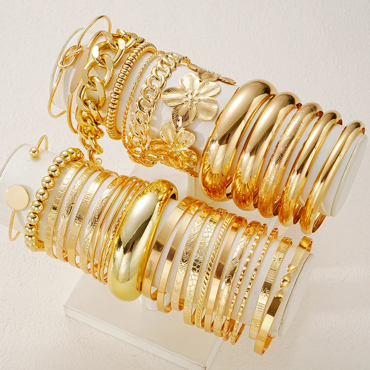Vintage Elegant Multi-Piece Stacking Bracelets Set Fashion Minimalist Delicate Floral Geometric Smooth Bangle Holiday Jewelry