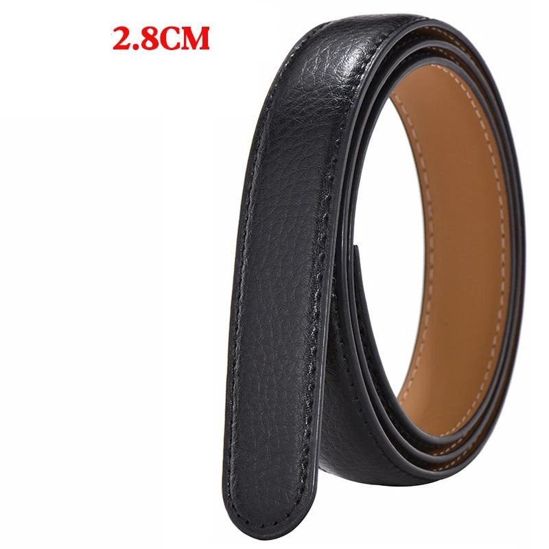 Men Women No Buckle PU Leather Belt, 2.4 2.8 3.0 3.5cm Replacement Waist Strap Belt Body for Automatic Buckle Daily Matching Use