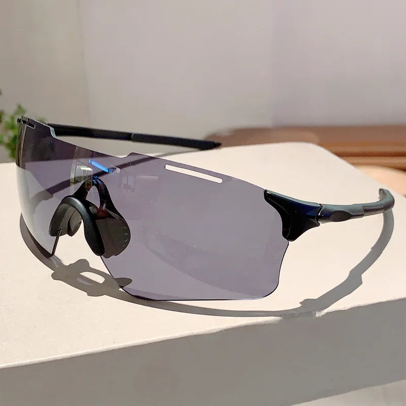 Fashion Sports Sunglasses Men Women for Hiking Cycling Glasses Cool Reflective Mirrored Wrap Rimless Sun Shades