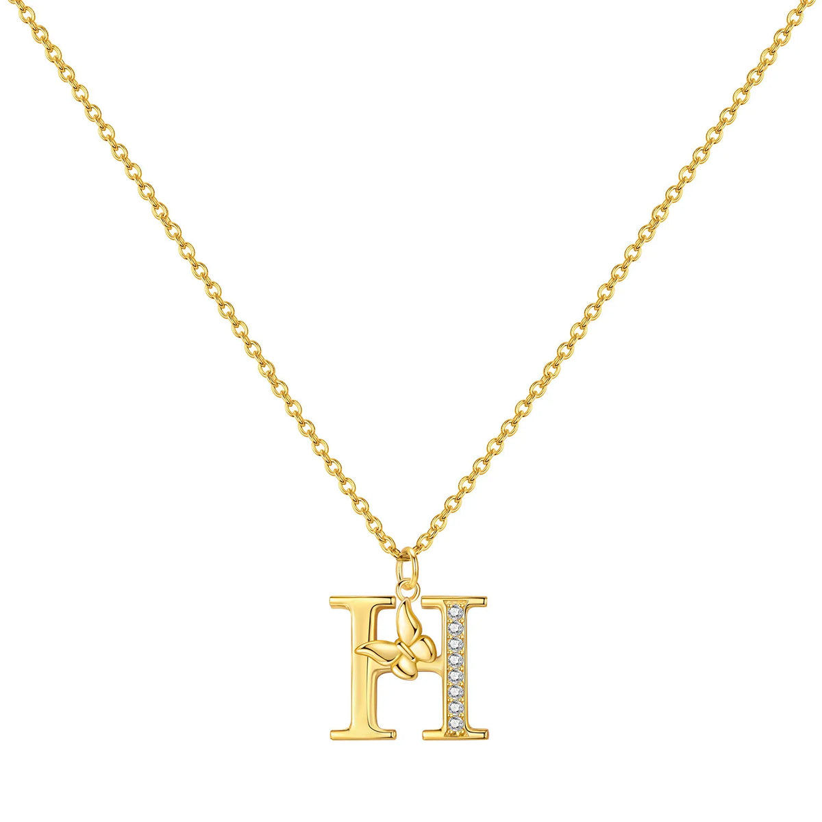 Original 925 Sterling Silver 18K Gold Zircon Butterfly A-Z 26 Letter Y-shaped Chain Necklace For Women Commemorate Jewelry Gift