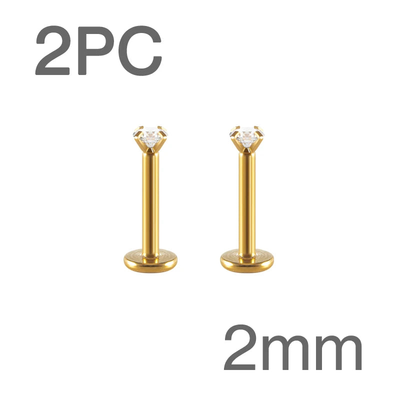 Surgical Steel CZ Flat Back Labret Stud 16G 6mm 8mm Internally Threaded for Cartilage Helix Tragus Lip Hypoallergenic Piercing