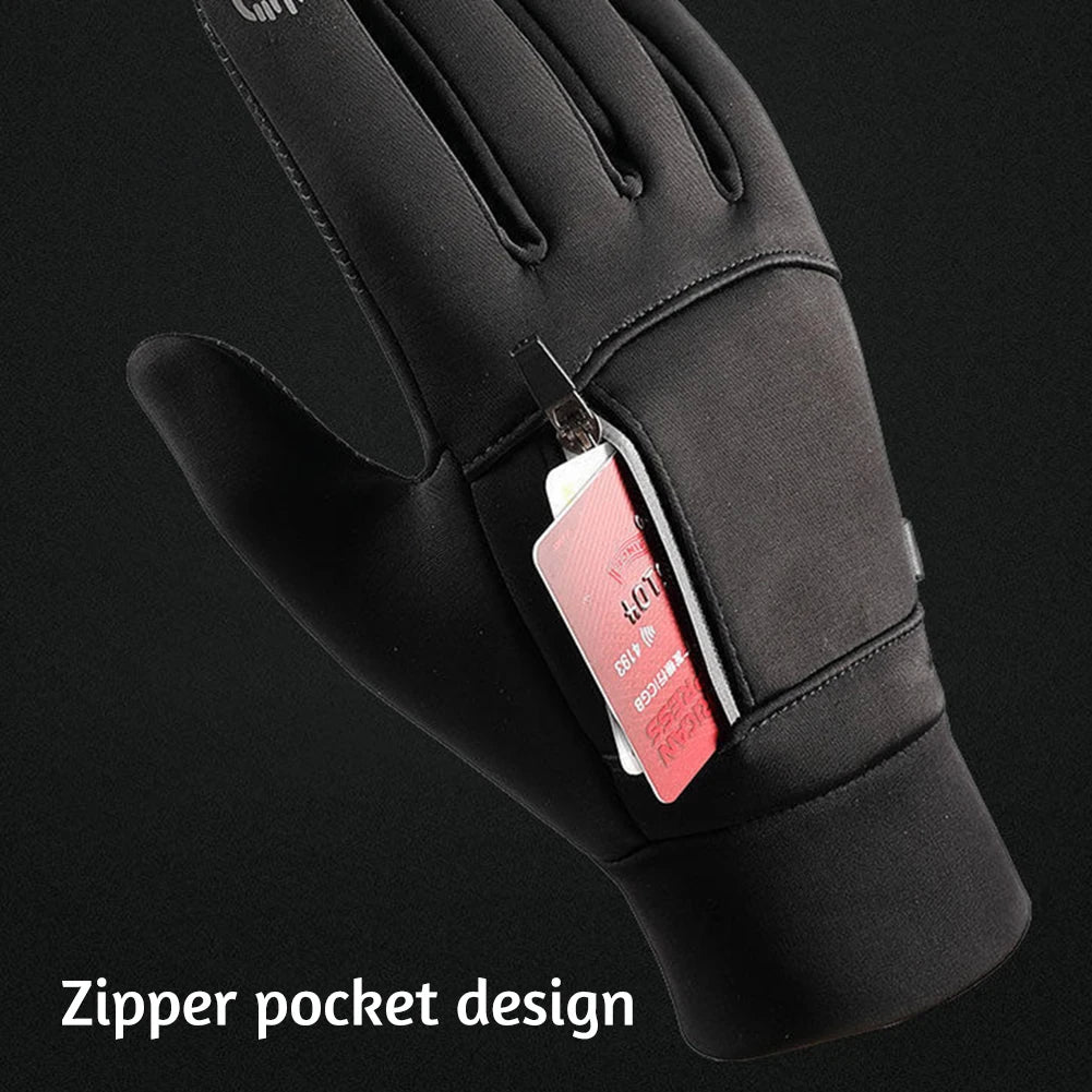 Men's Touch Screen Ski Gloves With Pocket Comfortable Soft Anti-Slip Windproof Thermal Gloves For Outdoor Hiking