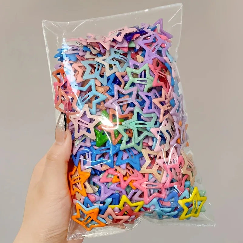 24/48pcs Random Colors Colorful Lattice Five-Pointed Star BB Clips | Girls’ Side Fringe Hair Clips, Versatile Hair Accessory Set