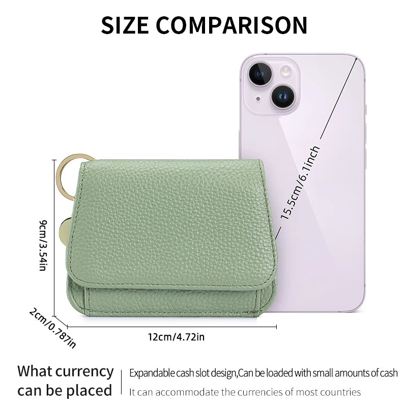 Women Genuine Leather Slim TriFold Wallet Credit Card Holder With Zipper Coin Pouch, ID Window & Keychain