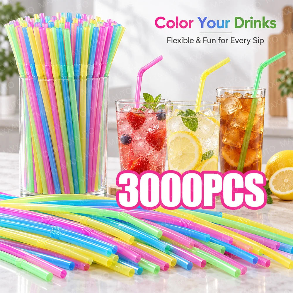 100-3000Pcs Drinking Straw Biodegradable Reusable for Smoothies Birthday Wedding Party Kitchen Multicolor Straws Dropshipper