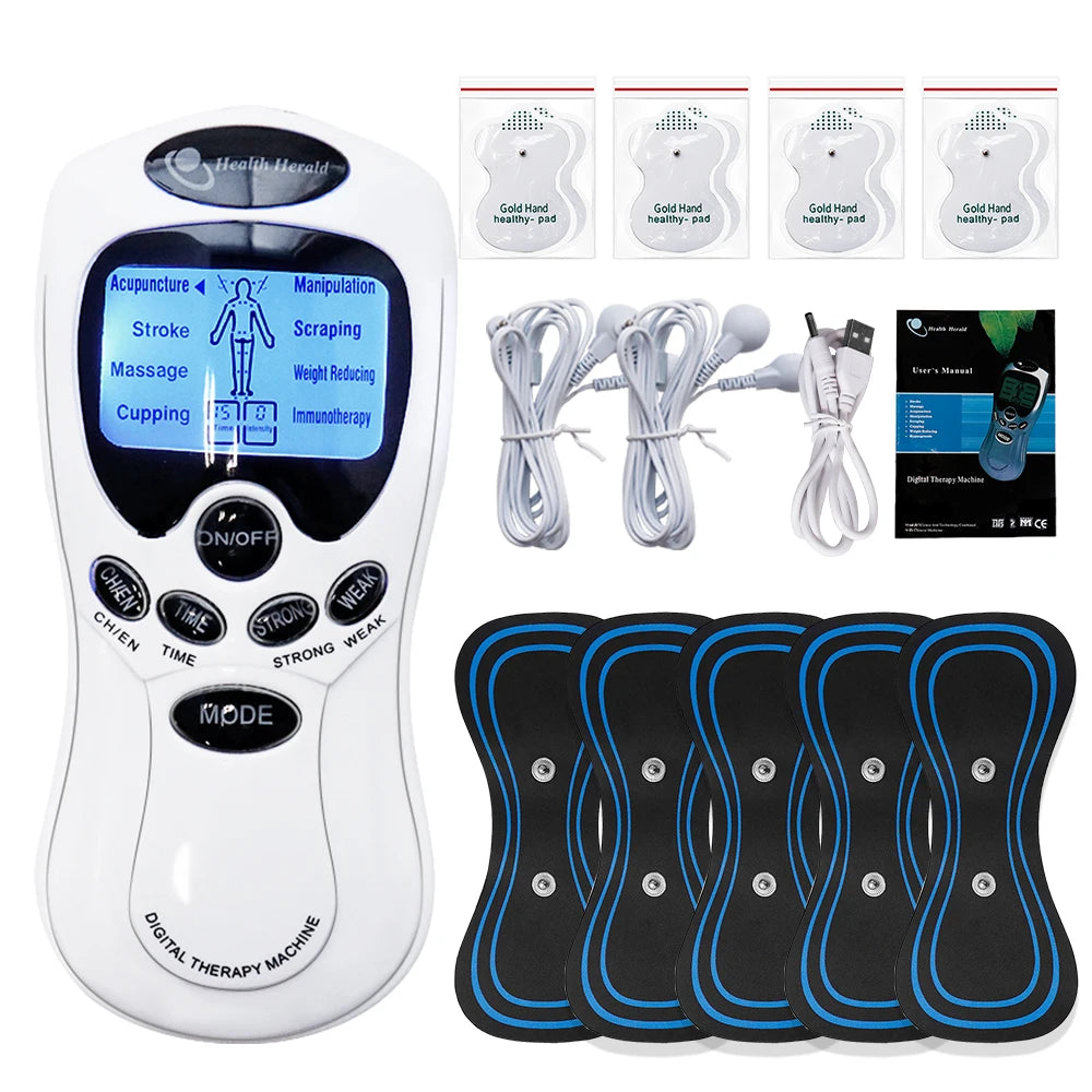 Portable 8 Modes Electric EMS Tens Acupuncture Body Massager LCD Digital Meridian Relax Muscle Stimulation Stimulator Device