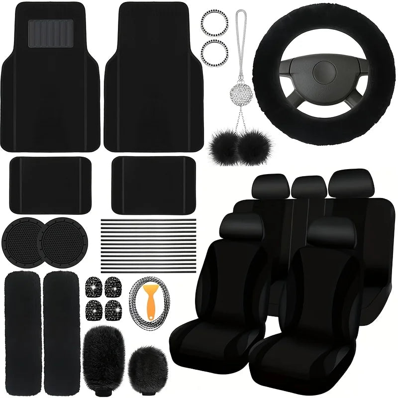41pcs General Motors Interior Additions Set Including Seat Covers, Steering Wheel Cover, Seat Belt Cover, Car Floor Mats, Easy to Install, Durable, All-Season Protection