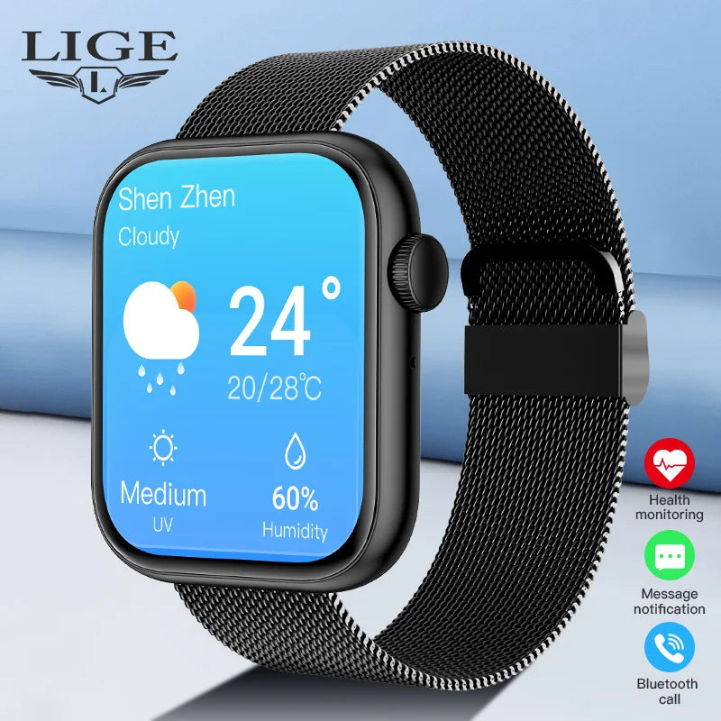 LIGE New Women Smart Watch 1.85 Full Touch Bluetooth Call Smart Wristwatch Body Temperature Watch Sports Bracelet Men Smartwatch