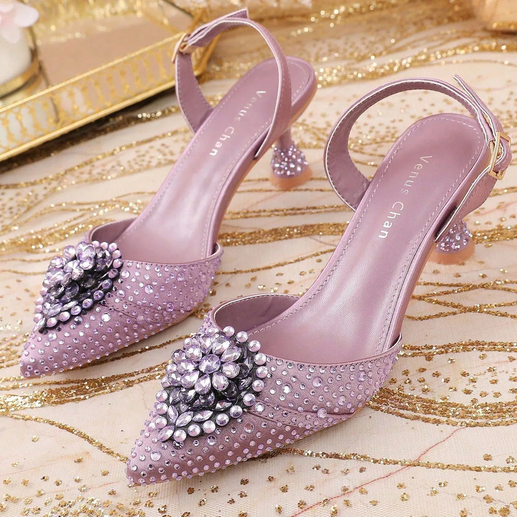 2025 Women's Taro Purple High Heels - Italy-Inspired Rhinestone Pointed-Toe Design for Gorgeous Parties | Plus Size Available