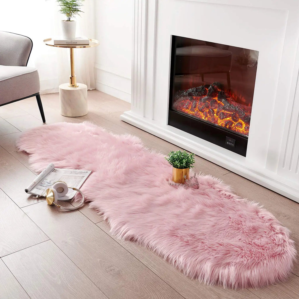 Faux Fur Pink Non-Slip Thick Fluffy Carpets for Bedroom Plush Artificial Wool Area Rugs for Living Room Home Decoration
