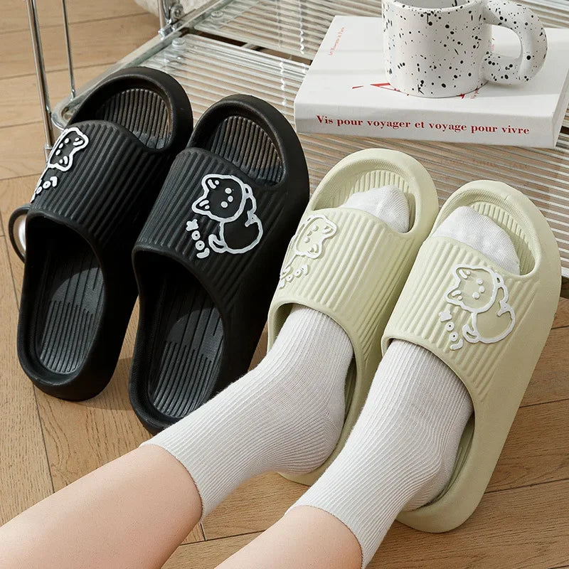Women Slippers Bath Thick Platform Non-Slip Home Cat Cartoon Flip Flops 2023 Summer Beach Sandals Ladies Slides Indoor Shoes