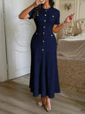 Yellow Textured Knit Midi Dress with Front Buttons and Faux Pockets