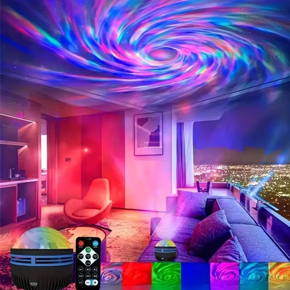 LED Starry Galaxy Projector Light RGB Smart Remote Control Star Aurora Lamp KTV USB Powered Auto Rotating for Home Bedroom Decor