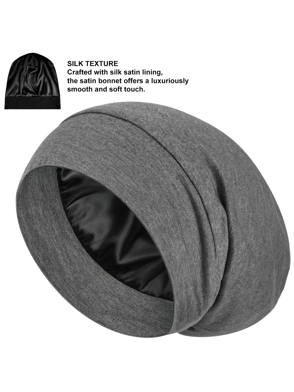 Women's Satin Bonnet Sleep Cap, Luxury Silk Satin Lined Night Hat, Anti-Frizz Hair Cover for Sleeping, Soft & Breathable Black B