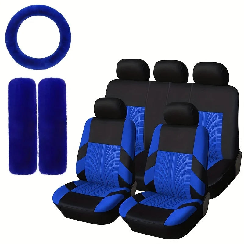 12 sets of car seat covers, suitable for a full 5-seat car, including a steering wheel cover and two shoulder pad covers. Designed for small and medium-sized cars, suitable for use in all four seasons, christmas gifts