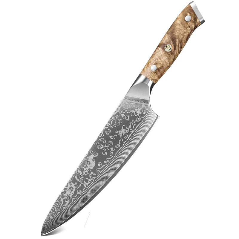 1-2PCS Set Kitchen Chef Knife Damascus Steel 67 Layers Utility Knife Chef Knife Figured Sycamore Wood Handle Delicate Gift Box