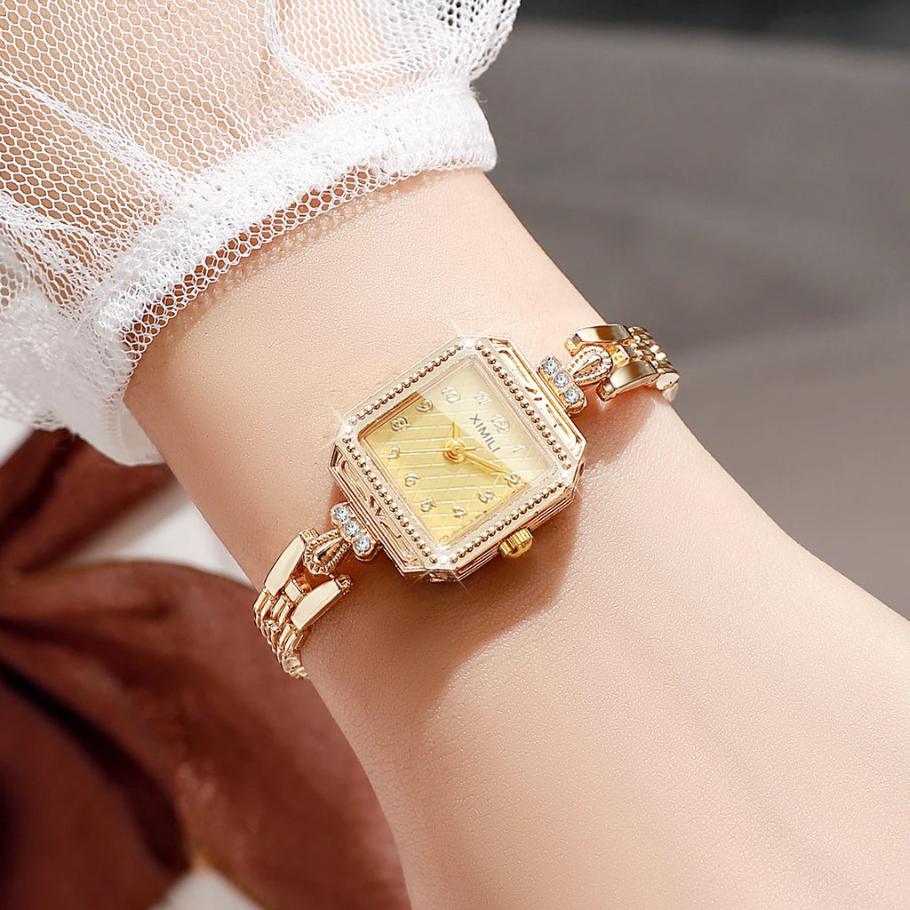 Elegant Square Women Watches Fashion Rhinestone Bracelet Strap Ladies Quartz Wristwatches  Girls Clock Reloj Mujer（Without Box）