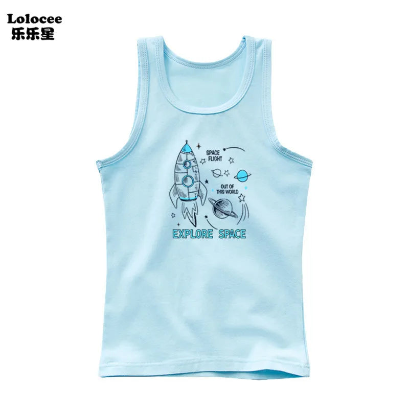 Kids Animal Sea Shark Sleeveless T-shirt 2023 Summer Children Tank Tops Baby Kids Cool Tees 3-14 Years Old