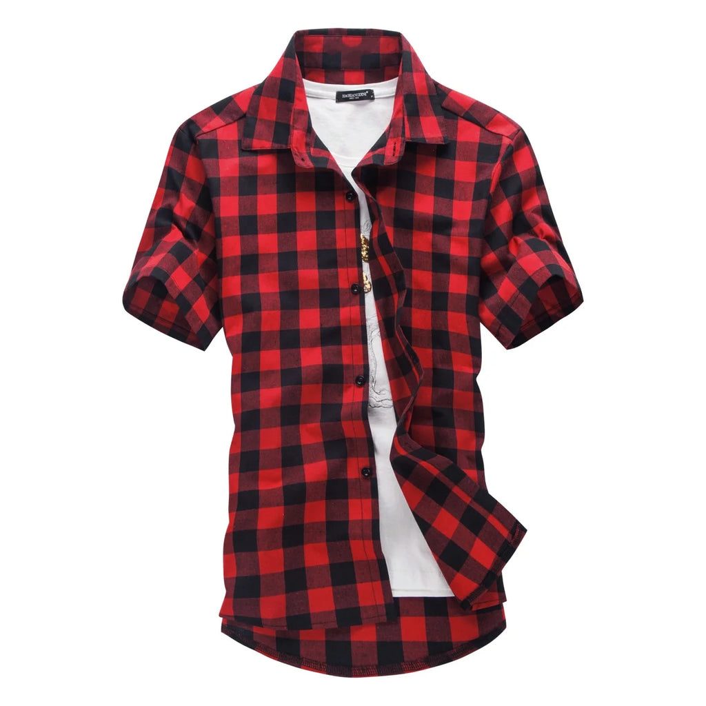 Red And Black Plaid Shirt Men Shirts 2026 New Summer Fashion Chemise Homme Mens Checkered Shirts Short Sleeve Shirt Men Blouse