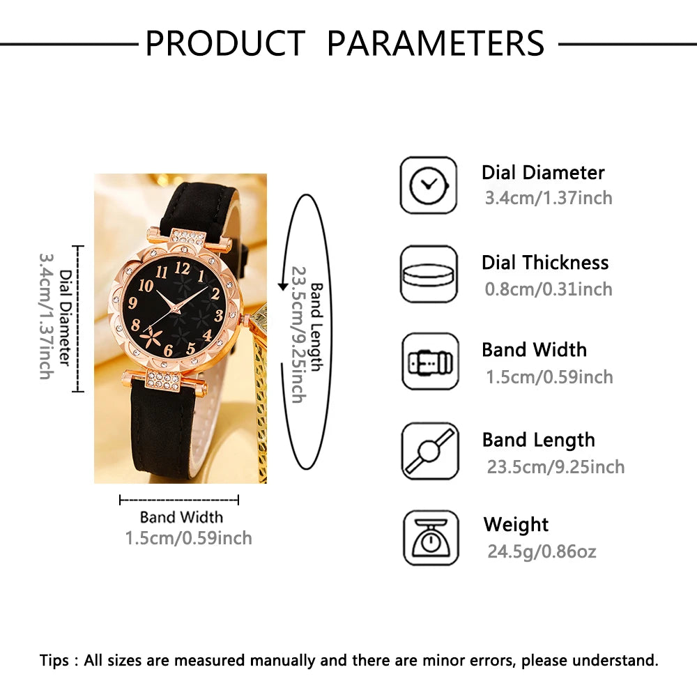 6Pcs Exquisite Fashion Women's Watch Set, Perfect Gift for Birthday Parties, Christmas, Mother's Day, Halloween.