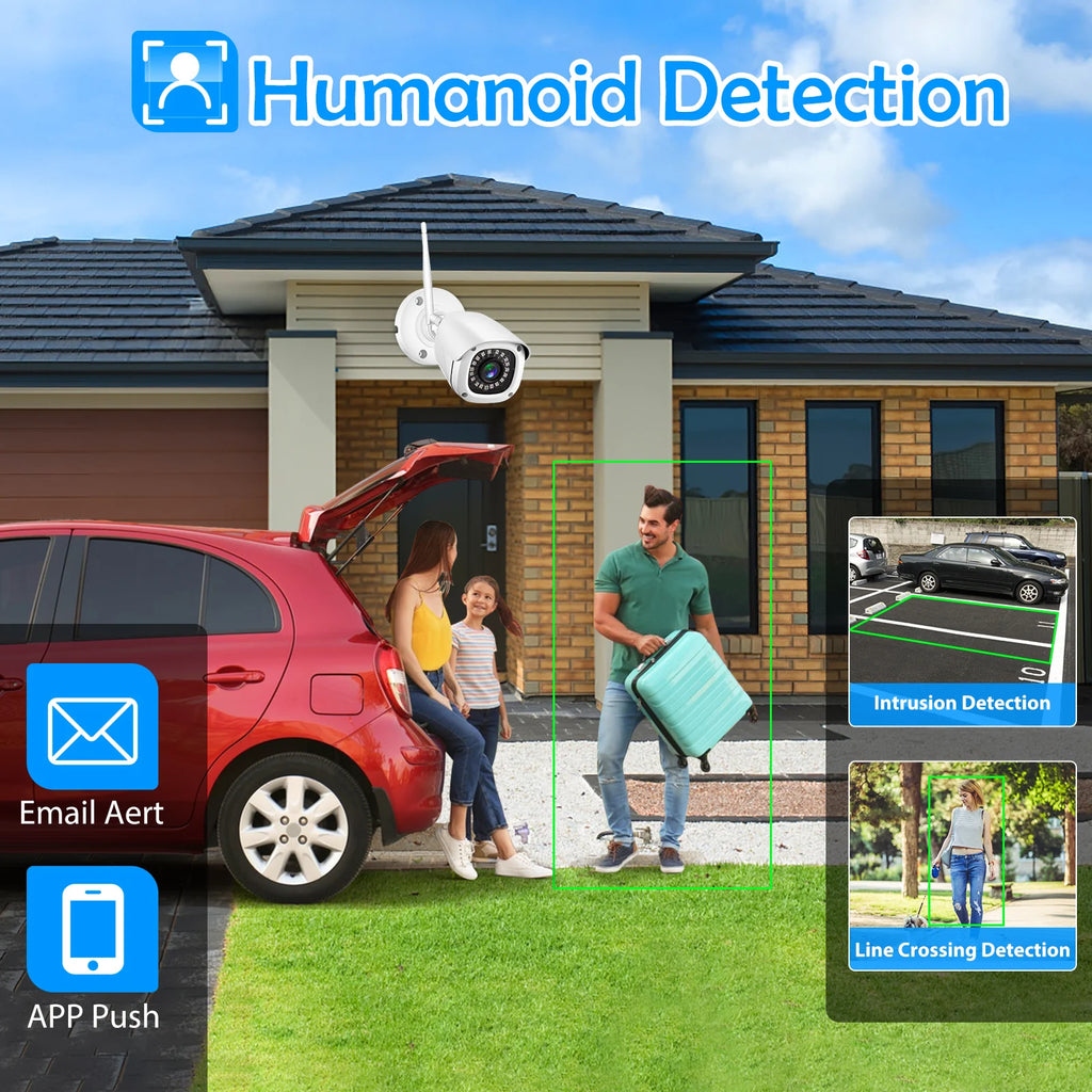 Ultra Wide WiFi Range Kit Camera 3MP H.265+2.8mm Wide Angle Ultra Clear Infrared Night Vision Closed Circuit Television 8-way