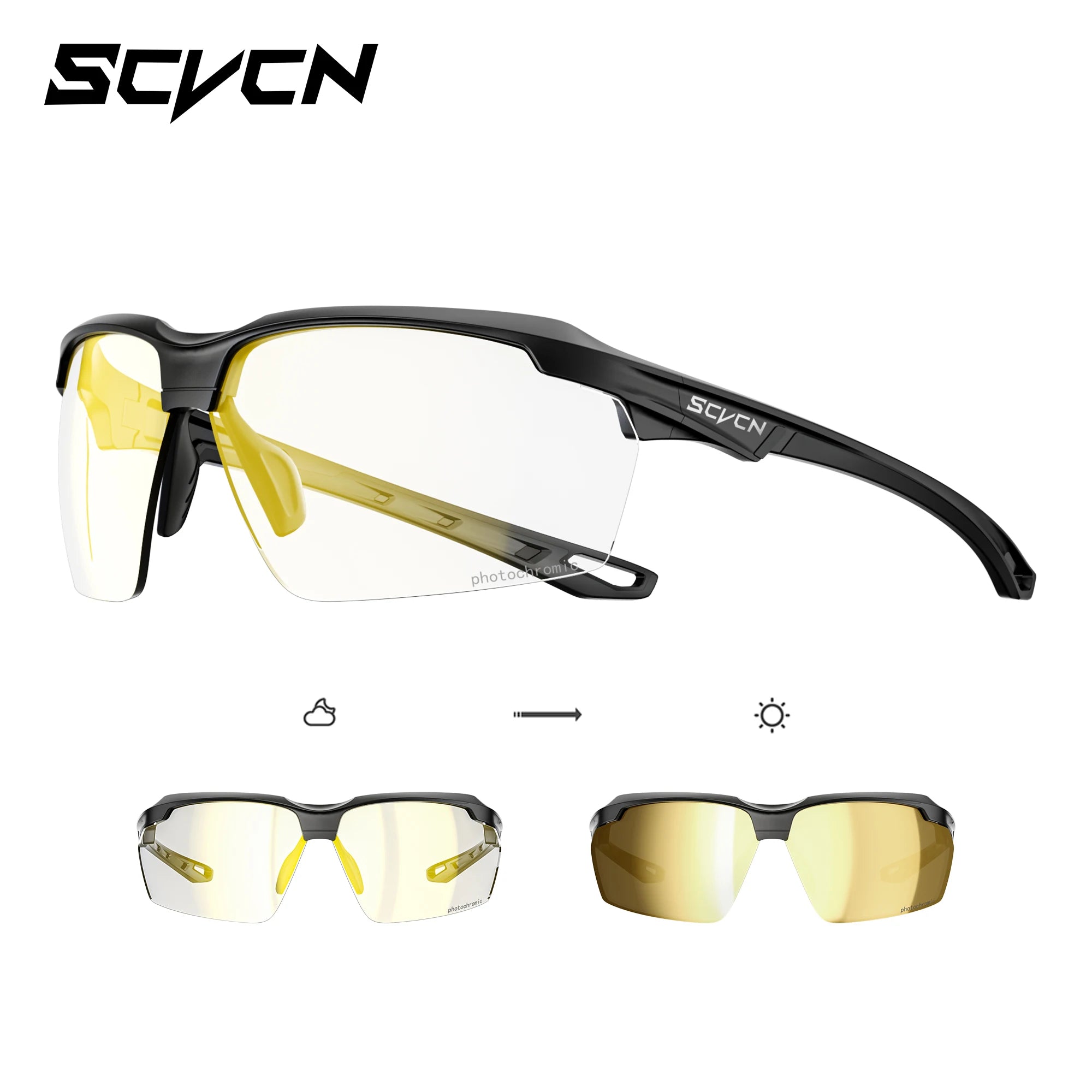 SCVCN Photochromic Cycling Glasses Outdoor Running Sunglasses Men Shockproof Tactical Goggles Outdoor Airsoft Shooting Glasses