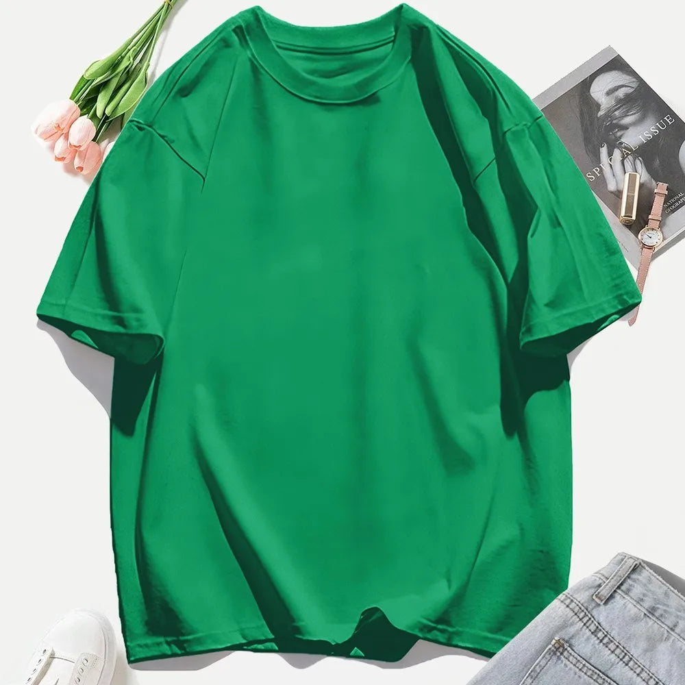Y2K Woman 100% Cotton T Shirts Solid Color Casual T-Shirt O-Neck Summer Tops For Women Fashion Oversized Female Sportswear