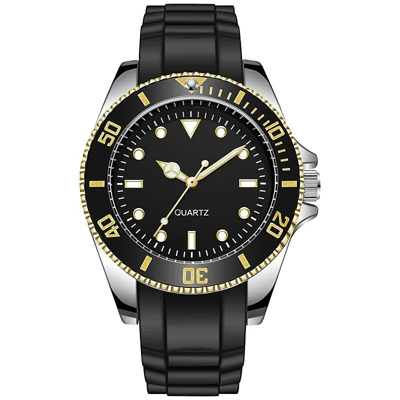 40mm Quartz Analog Watch with Quartz Movement No Logo Rotating Bezel Rubber Strap Unisex Wristwatch