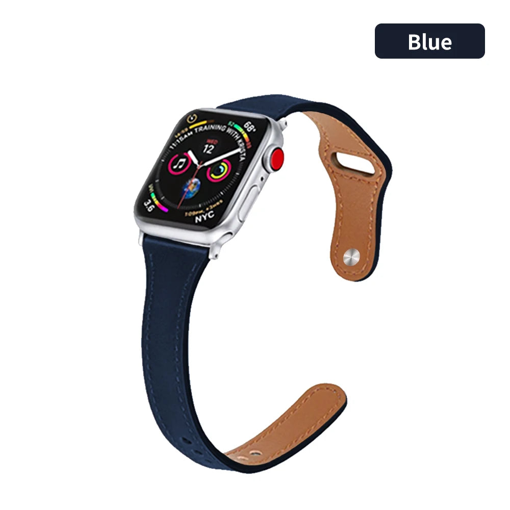 Slim Leather Strap for Apple Watch Band Ultra 49mm 8 41mm 45mm 7 SE 654321 44mm Women Bracelet Loop for iwatch series 42mm 40mm