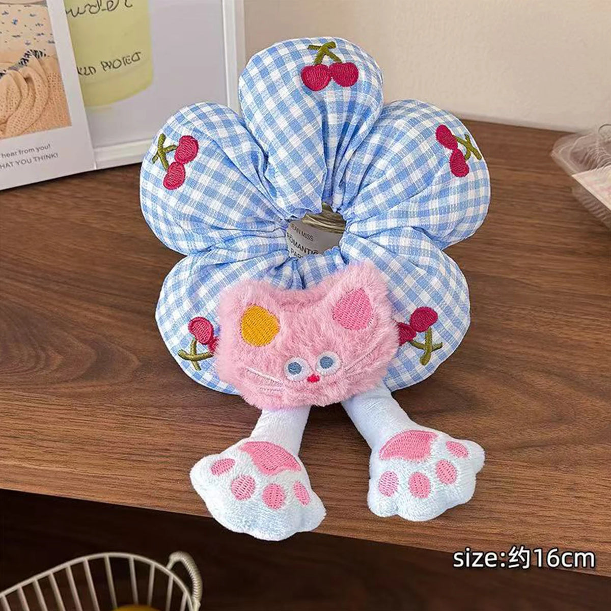 1pc cute cartoon animal  flower large intestine scrunchie, cotton three-dimensional puppy head rope little yellow duck hair rope