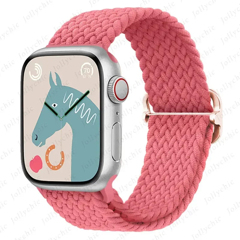 Braided Loop for Apple Watch Strap 44mm 40mm 45mm 41mm 42mm 38mm 49mm Elastic Solo Bracelet IWatch Series 7 Se 3 6 Ultra 8 Band