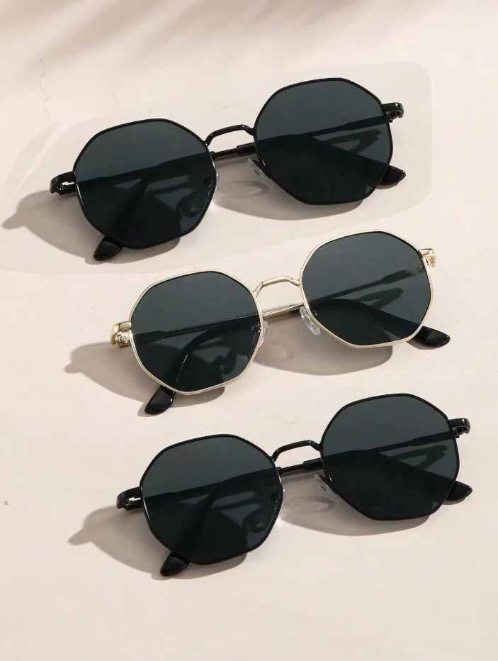 2 Pcs Metal Geometric Round Frame Sunglasses – Classical Fashion Shades for Vacation Decors Photo Props Unisex