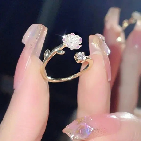 Korean CZ Sweet Crystal Zircon Heart Ring For Women Exquisite Shell Flower Opening Finger Rings Princess Wedding Jewelry