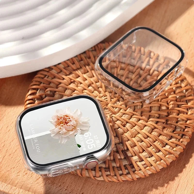 Tempered Glass+cover For Apple Watch Case Accessories 45mm 41mm 42mm 38mm PC Screen Protector cover iWatch 6 5 4 se 44mm 40mm