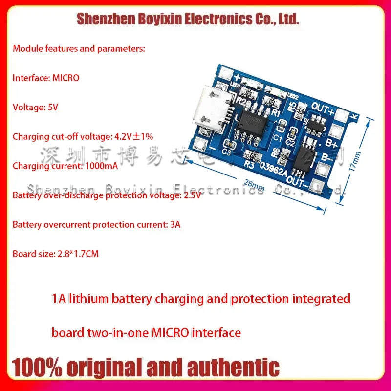 TP4056|18650 lithium battery 3.7v 3.6V 4.2V lithium battery charging board 1A overshoot and over-discharge protection   shell