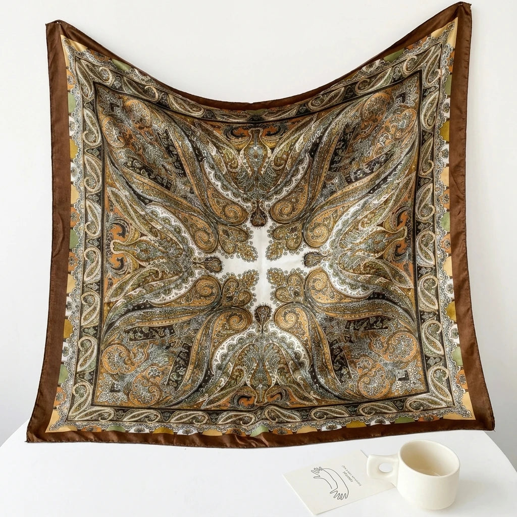 90*90cm Paisley Print Satin Hijabs for Women Luxury Square HeadScarf Bandana Cheveux Soft Neckerchief Hijab Hair Scarves