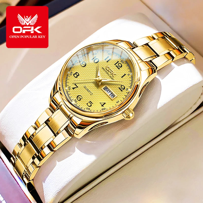 OPK 8110 Ladies Watch Classic Simple Brand Quartz Watch Stainless Steel Strap Watch For Women Waterproof Luminous Day-Date Watch