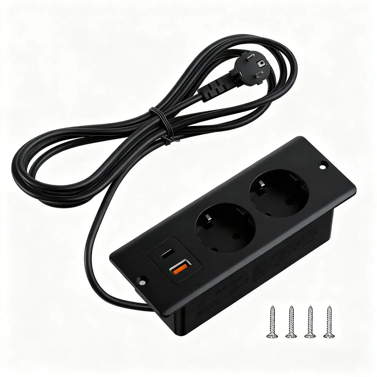 EU Black Recessed Table Desk Socket 2 Outlets with USB Type C 5V 2.1A AC110 220V Hidden Power Socket for Home Office