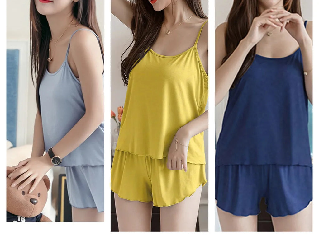 Summer New Plus Size Women's Comfortable Simple Suspenders Homewear Pajamas Two Loose Shorts Set Christmas Valentine’s  Birthday