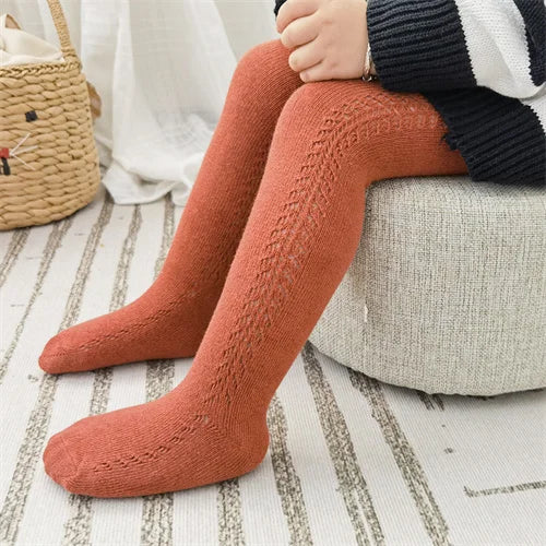 0-8Years Summer Baby Tights For Girls Fashion Knitted Ribbed Children's Pantyhose Solid Mesh Toddler Cotton Leggings For Girls