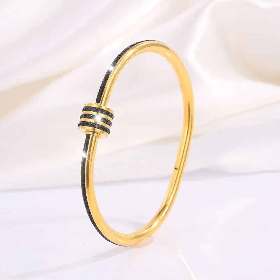 ZAKOL 5/1pcs Sparkling Zirconia Inlaid Stainless Steel Bracelet Set for Women Stackable Bangles Fashion Non Fading Jewelry Gift