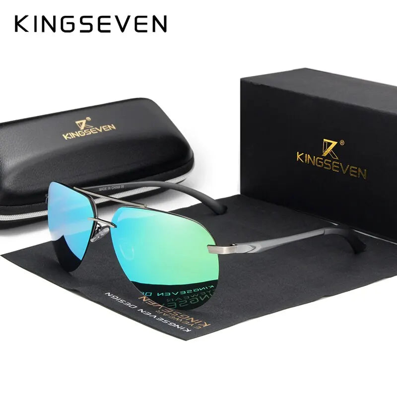 KINGSEVEN Aluminum Magnesium Polarized Rimless Lens Sunglasses For Men High Definition Retro Women Eyewear