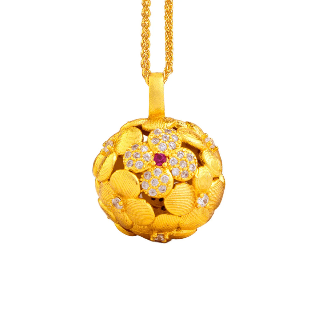 Luxury 24K 9999 Pure Gold real gold Women's Hollow Brushed Drill Embroidered Ball Pendant Necklace