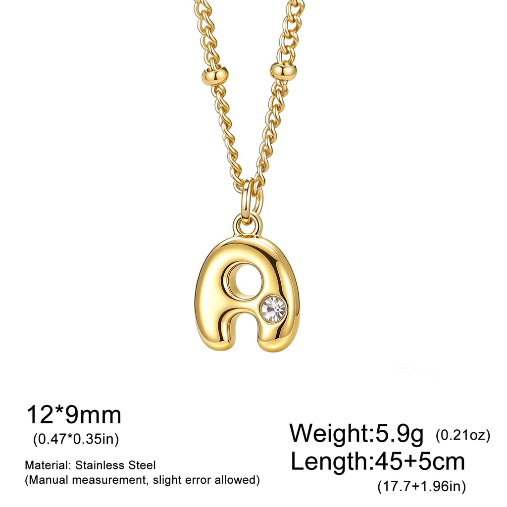 Cazador Bubble A-Z Initial Letter Necklace for Women Stainless Steel Chunky Alphabet Pendant Beads Chain Necklace Jewelry Gift