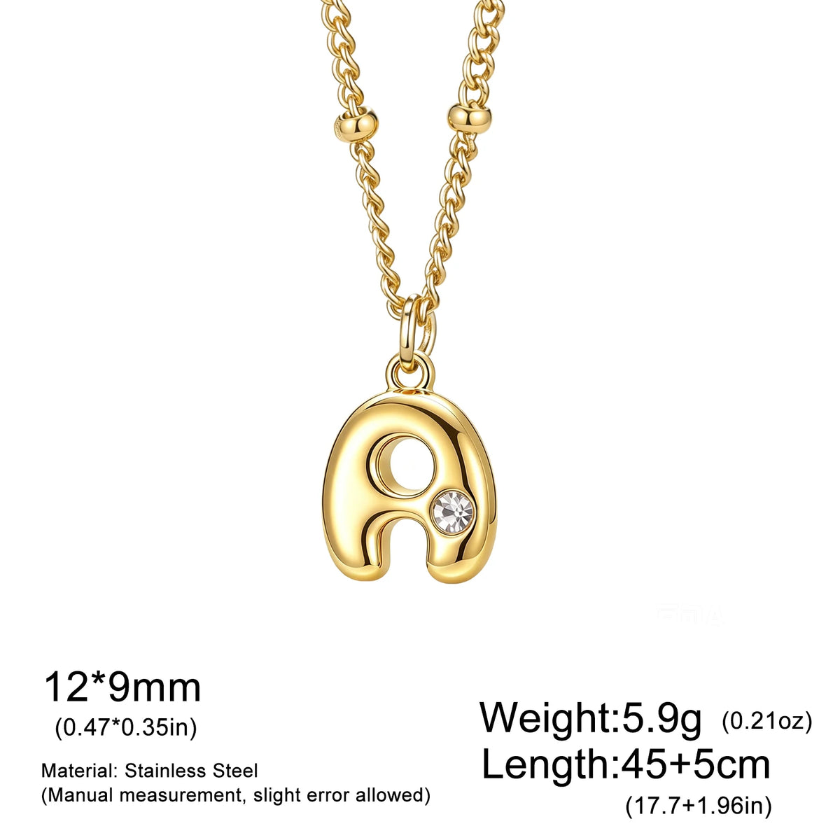 Cazador Bubble A-Z Initial Letter Necklace for Women Stainless Steel Chunky Alphabet Pendant Beads Chain Necklace Jewelry Gift