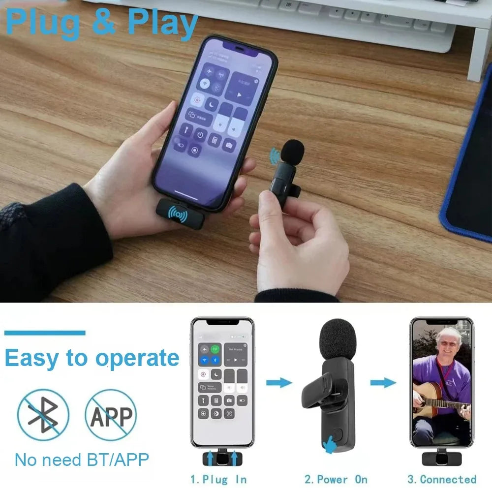 KEBIDUMEI Wireless Lavalier Microphone for Smartphones Computers Cameras Noise Reduction Collar Microphone Type-C Port Adapter