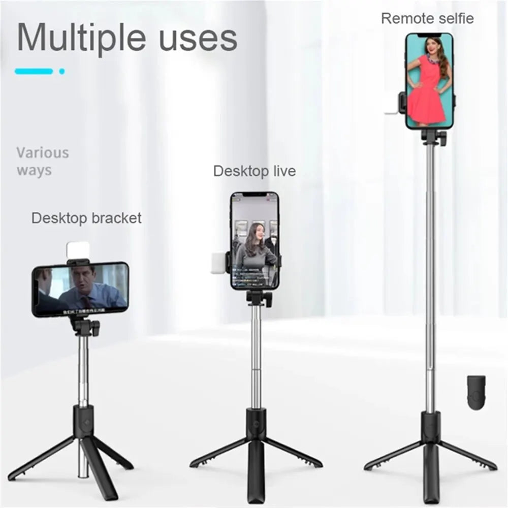 Wireless Selfie Stick Phone Holder Retractable Multifunctional 74cm Mini Tripod With LED Selfie Light & Bluetooth Remote Shutter